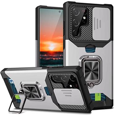 Imagem de Capa para Samsung Galaxy S23 S22 FE Note 20 Ultra A72 A52 A53 A14 Porta-cartão Slot Carteira Militar Slide Camera Grade Case, Prata, para Samsung A14 5G