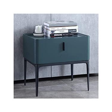 Imagem de SXSGSM MRDAER A mesa de cabeceira é cinza, mesa de cabeceira do quarto em casa, armário de cabeceira 1 gaveta, armário de cabeceira moderno, mesa de café, mesa lateral, armazenamento aberto 50 * 50 * 40 cm (cor: azul) O novo