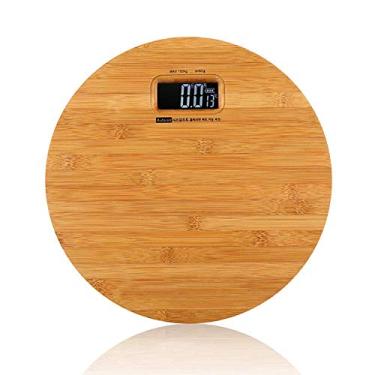Imagem de balança de pesagem eletrônica digital de madeira maciça, balanças de banheiro de observadores de peso de alta precisão ultra slim 2 baterias alimentadas