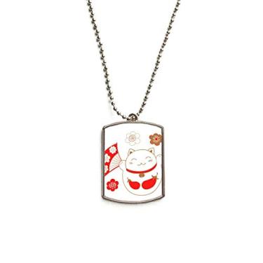 Imagem de DIYthinker Colar Japão, Lucky Fortune, flor de gato de cobre, corrente de aço inoxidável, pingente de identificação para cães
