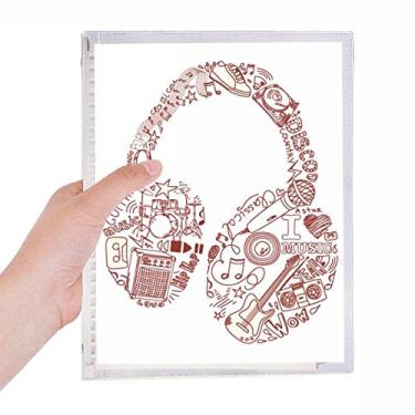 Imagem de Caderno com estampa de fone de ouvido de ilustração musical, folhas soltas, diário recarregável, papelaria