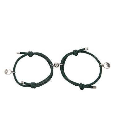Imagem de Pulseira magnética de distância masculina angwang, 2 peças minimalistas, conjunto de pulseiras da amizade, corda trançada, para casais, kit para amantes, joias, verde