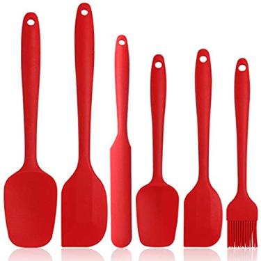 Imagem de Espátula antiaderente de silicone de 6 unidades com núcleo de aço inoxidável. Panelas multifuncionais de silicone pretas com 6 unidades