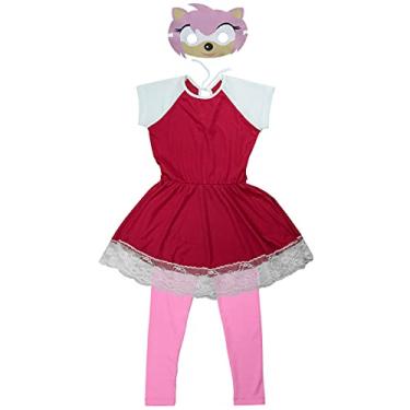 Imagem de Fantasia Sonic Rosa Infantil Vestido Amy Rose Com Máscara P 2-4