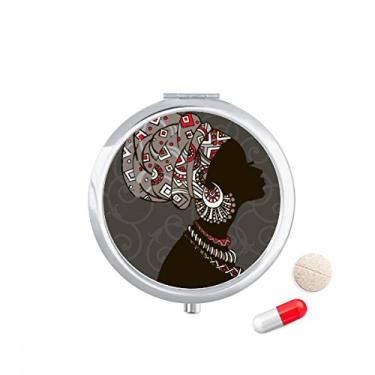 Imagem de Afro-negra feminino aborígene para viagem, bolso para comprimidos, caixa de armazenamento de medicamentos, dispensador de espelho, presente