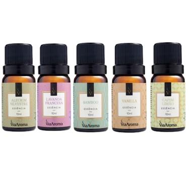 Imagem de Essências Para Aromatizador Elétrico Via Aroma Kit com 5 Unidades (Alecrim,Lavanda Francesa,Bamboo,Vanilla,Capim Limão)