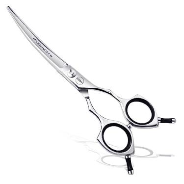 Imagem de Tesoura curvada HASHIMOTO para cuidados com cães, leve, tesouras de cuidados para animais de estimação, projetadas para destros e canhotos. (6,5" - Furos de dedo grandes)