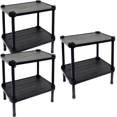 Imagem de 3 Estantes de Plástico Modular Multiuso 2 Prateleiras 1 Torre Preta Montável 26 Kg Qualyplas