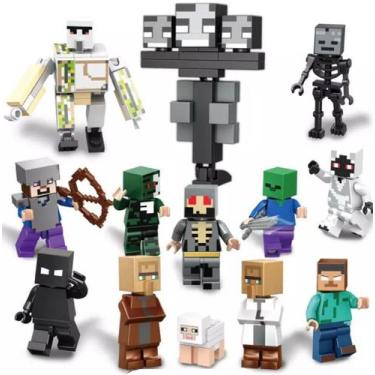 Imagem de Kit 13 Bonecos Minifigures Blocos De Montar Minecraft Top - Mega Block