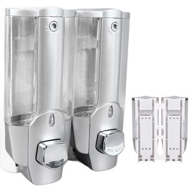 Imagem de Dispenser Duplo Higienico Alcool Gel Sabonete Liquido Shampoo Loja Comercio Hotel Shopping Banheiro