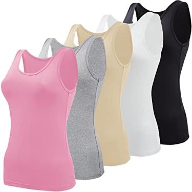 Imagem de BQTQ 5 peças regatas básicas para mulheres, camiseta regata sem mangas, Preto, branco, cinza, rosa, bege, G