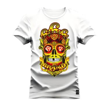 Imagem de Camiseta Plus Size Casual 100% Algodão Estampada Buda Brand Branco G4