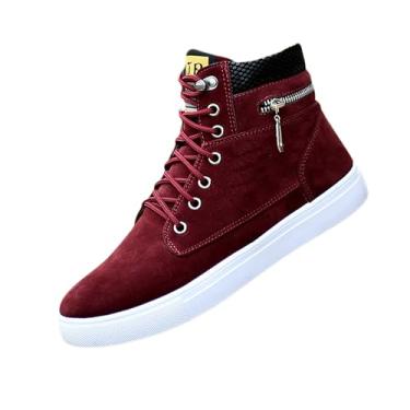 Imagem de Legou Sapatos de lona masculinos sapatos casuais de cano alto sapatos baixos sapatos de gravata, Vinho tinto, 38 BR
