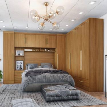Imagem de Quarto de Casal Completo 5 Peças 6 Portas 4 Gavetas Com Maleiro Smart Plus Cinamomo
