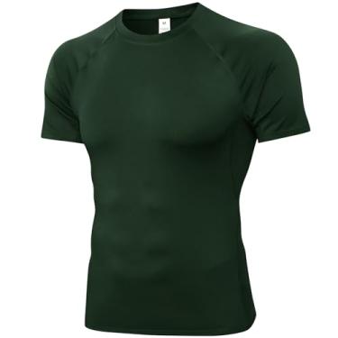 Imagem de SPVISE Camiseta masculina de compressão de manga curta para treino e academia, camiseta de camada de base atlética seca fresca para corrida esportiva, Verde escuro, P