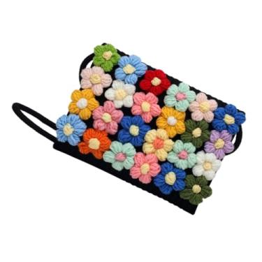 Imagem de saco de lã flor bolsa de mão para mulheres bolsas de mensageiro crossbody para mulheres bolsa transversal Bolsa de ombro bolsa de praia em crochê as flores bolsa carteiro folhados