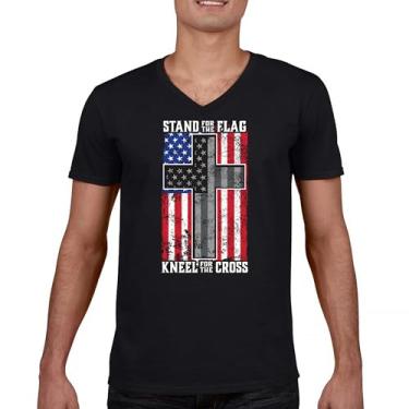 Imagem de Camiseta com gola V Stand for The Flag Kneel for The Cross American Patriotic DD 214 Veteran POW MIA Military Pride Tee, Preto, M