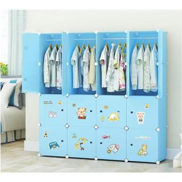 Imagem de Guarda-roupa portátil Guarda-roupa portátil para crianças Armário de combinação Armário modular para economia de espaço Cubo organizador de armazenamento ideal para brinquedos, toalhas, livros (azul)