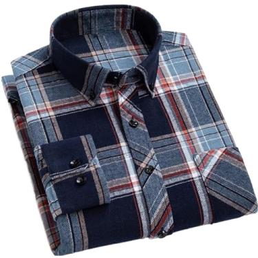 Imagem de Camisa social masculina xadrez clássica de flanela com botão e bolso frontal para inverno, C-152, G