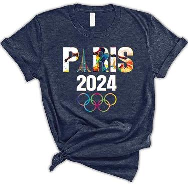 Imagem de Camiseta Paris Summer Sport Games, França Torre Eiffel, unissex, adulto, manga curta, camiseta dos Jogos Olímpicos de Paris 2024, Azul-marinho mesclado, M