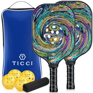 Imagem de TICCI Conjunto de raquetes de pickleball 2 raquetes de artesanato de grafite aprovado pela USAPA núcleo de favo de mel 4 bolas ultra almofada aderência portátil caixa de raquete bolsa kit de presente homens mulheres interior ao ar livre (Vortex 4)