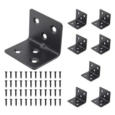 Imagem de ULIFESTAR Suporte de canto de aço inoxidável resistente, suporte de prateleira em forma de L, suporte de canto de 90 graus, junta grande, ângulo direito, suporte em L para móveis, armários, prateleiras, 8 unidades, preto (38 x 30 x 30 mm)