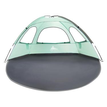 Imagem de NXONE Barraca de praia para 2 a 3 pessoas com proteção UV, piso estendido, 3 janelas de enrolar de malha e hastes de fibra de vidro de 8,0 mm. Bolsa de transporte incluída (verde menta)