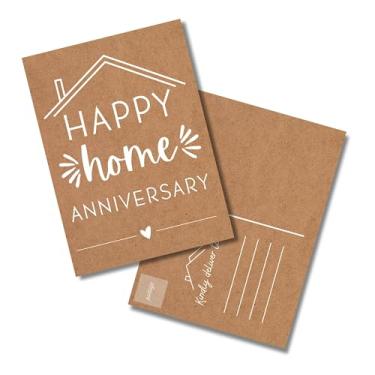 Imagem de Lashicorn Cartões postais Happy Home Anniversary para corretores de imóveis | Pacote com 25 cartões de correspondência de clientes de 10 x 15 cm em fundo Kraft Vizinho de um ano Corretor Imobiliário
