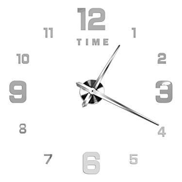 Imagem de Relógio de parede silencioso 3D relógio de parede DIY relógio de quartzo adesivos de espelho acrílico decoração de casa relógios design moderno decoração mural relógio (cor: preto 7) (prata 5)