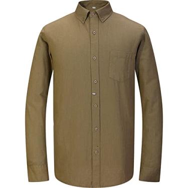 Imagem de MGWDT Camisa social masculina manga longa Oxford abotoada clássica blusa de algodão resistente a rugas, Verde 36, XXG