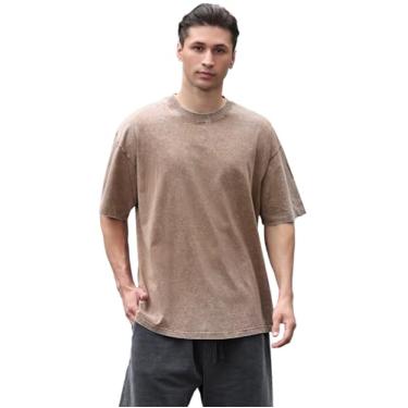 Imagem de Camisetas masculinas de algodão grandes folgadas vintage lavadas unissex manga curta camisetas casuais, Arena, GG