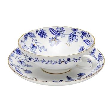 Imagem de SILINE Bone China Mini Xícara Espresso, Caneca de Café de Porcelana 142 g com Alça de Pires, Copo Demitasse, Arte de Decoração Moderna, Adequada para Máquina de Café Expresso - Azul e Branco