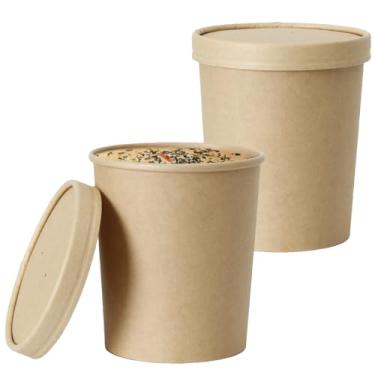 Imagem de Youngever Embalagem com 24 recipientes descartáveis de papel para alimentos com tampas ventiladas, tigelas de sopa quente, copos de sorvete recicláveis, Kraft (947 ml)