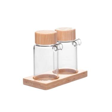 Imagem de Galheteiro Em Vidro Borossilicato Com Tampa E Suporte Em Bambu 170ml Wolff