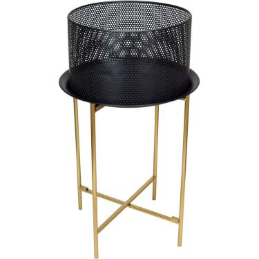 Imagem de MESA LATERAL CANTO SALA HOME&CO COM CACHEPO METAL VASO DECORATIVO PLANTA 55x40x40cm PRETO
