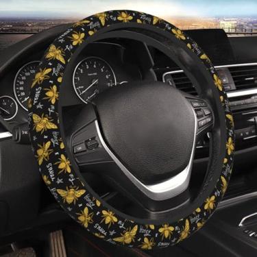 Imagem de Bee Cool Gold Black Capa de volante para mulheres homens meninas acessórios de carro decoração antiderrapante neoprene capas de volante automático protetor universal 38 centímetros