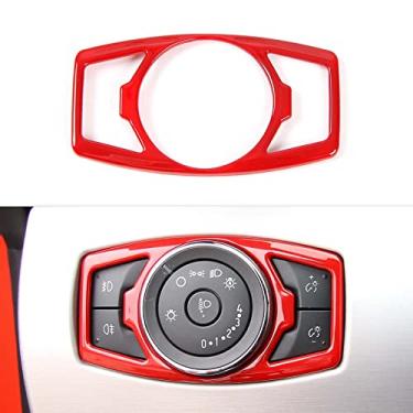 Imagem de CheroCar Tampa de botões de farol acessórios de acabamento interior para Ford F150 2015-2020, para Mustang 2015-2023, para F250 F350 2017-2020, vermelho..