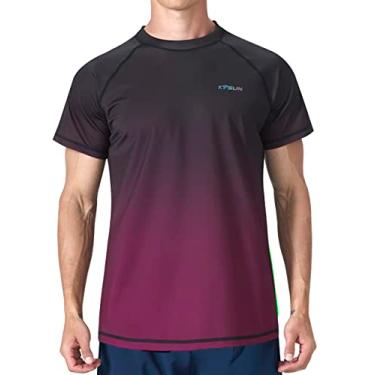 Imagem de Camisetas masculinas de natação FPS 50+, proteção solar, secagem rápida, FPS Rash Guard, para atividades ao ar livre, pesca na praia (manga curta, vermelho, M)