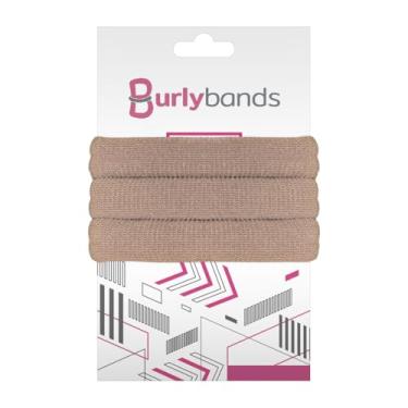 Imagem de Burlybands Laços de cabelo grandes para cabelos grossos, pesados ou encaracolados - antiderrapantes, não danificados, elásticos femininos de rabo de cavalo sem costura - marrom claro, 3 peças