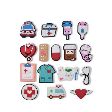 Imagem de Ibuclein Pingentes de sapato 15/16/50 peças decoração combinação médica bonito estetoscópio seringa pílula sapato acessórios para sandálias e pulseira pulseira enfermeira/médico, pessoal de cuidados