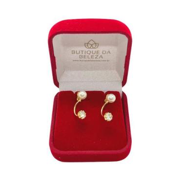 Imagem de Brinco Folheado a Ouro Pérola e Zircônia 6mm Grace Kelly - Butique da 