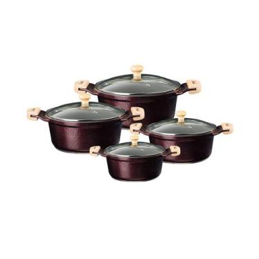 Imagem de Jogo de panelas cerâmica com tampa de vidro e alças madeira - Aluminio