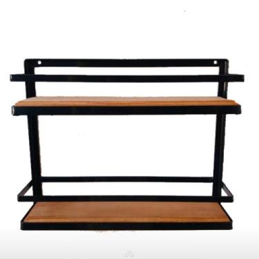 Imagem de prateleira porta condimentos dupla em ferro madeira cozinha - artJ