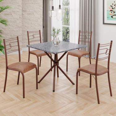 Imagem de Conjunto Sala de Jantar Mesa Quadrada 75x75cm Tampo Granito Ocre 4 Cad