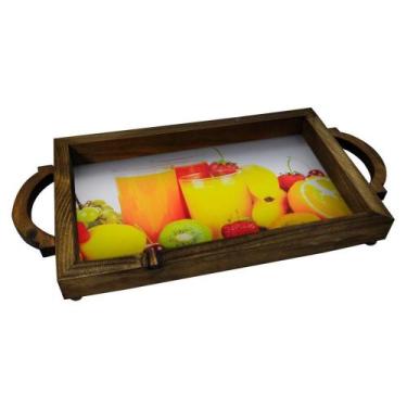 Imagem de Bandeja Em Madeira Suporte Bebidas E Café Decorativa Frutas - Retrofen