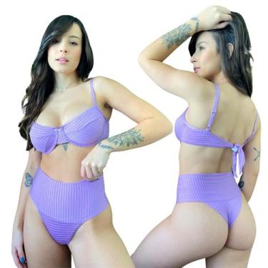 Imagem de Biquíni Hot Pants Faixa Meia Taça Retrô Com Bojo Canelado Mônaco Lilás