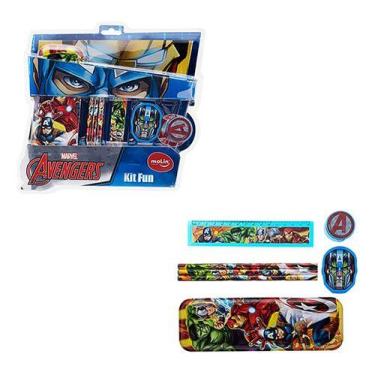 Imagem de Kit Escolar Avengers Vingadores 7 Peças Estojo, Lápis Molin - Molin do