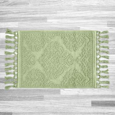 Imagem de Jean Pierre - Tapete de banho Ricardo, tapetes de banheiro com franja tecida, 100% algodão, decoração de banheiro premium - mede 68,5 cm x 132 cm - verde sálvia