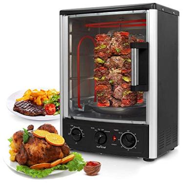 Imagem de NutriChef PKRT97 Forno de bancada vertical rotatória multifunções atualizado com asso, Ação de Graças peru, Cremalheira para churrasco com configurações ajustáveis, 2 prateleiras 1500 Watt-PKRT97, 1500W