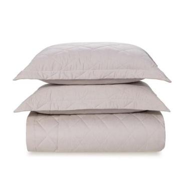 Imagem de Colcha Queen com 2 Porta Travesseiros Cetim 300 Fios Bossa Prata Karst